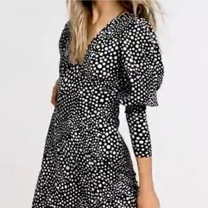 Topshop Black and White Polka Dot Long Sleeve Dress